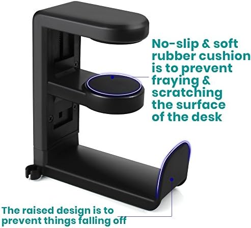 Headphone Stand Holder with Cable Clip,Klearlook 360 Degree Swivel Adjustable Springed Clamp Headset Desk Hook,Universal Adjustable Headphone Hanger Earphone Clip Gaming Headset Mount Display-Black