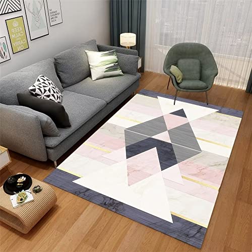 Tapis lavable rose et marbre grand format 180x250cm durable - 2