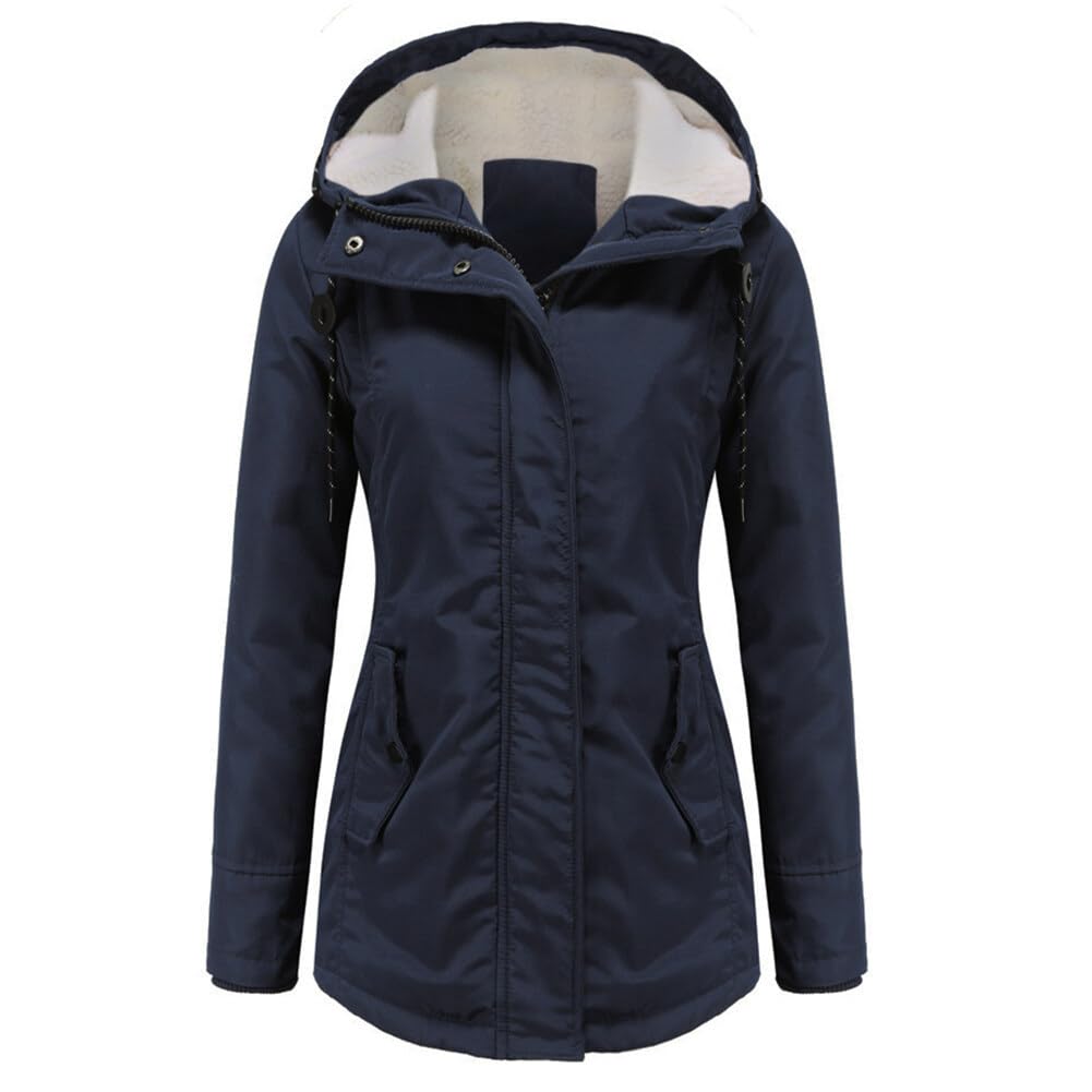YYNUDA Damen Winterparka Dicker Warm Lang Wintermantel mit Fellkapuze Winter Jacke Outdoor Jacke für Winter Blau XXL