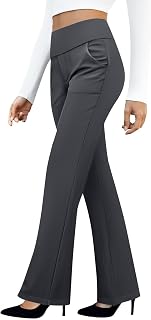 Womens Dressy Pants Stretch Straight Leg Work Slacks Soft High Waisted Casual Pull On Yoga Trouser Pant with Pockets