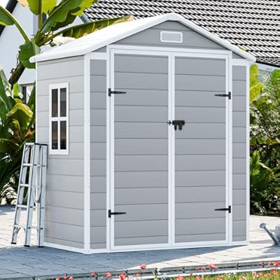 6x3 Shed Resin Outdoor Storage with Floor Included, Waterproof Lockable Small Plastic Garden Tool Sheds