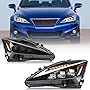 FIONE: For Lexus Is250 Headlights Assembly 2006-2012 IS250/IS250C IS350/IS350C IS220d, 2008-2014 ISF Projector with Amber LED DRL Start Up Animation Right Passenger & Left Driver Side