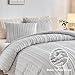 WARMDERN King Boho Duvet Cover Set, Light Grey Striped Microfiber 3pcs Bedding, Zipper Closure, Tufted Bohemian Design, Ultra Soft, Machine Washable