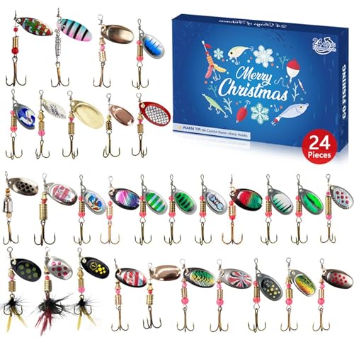 Fishing Advent Calendar 2024, 24 Days Adult Advent Calendar 2024, Unique Advent Calendar 2024 Men, Christmas Countdown Xmas Surprise Gift for Dads and Fishing Lovers (Blue)