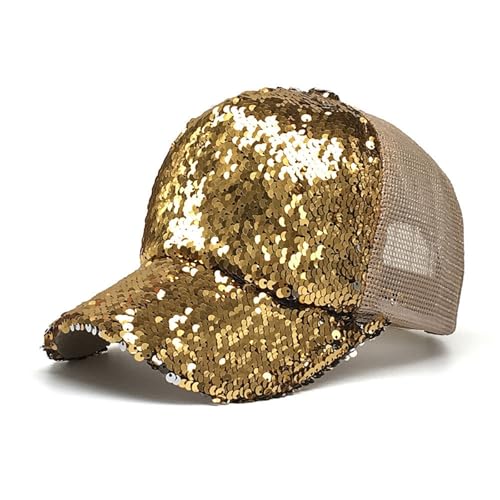 Image of Generisch Casual Fashion Sequin Mesh Design Baseball Caps for Effective Sun Protection for Outdoor Activities, gold, One Size