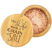 Totally Bamboo Salt Cellar Bamboo Storage Box with Magnetic Swivel Lid, 6 Ounce Capacity,#34;Take Life with a Grain of Salt" Engraved on Lid