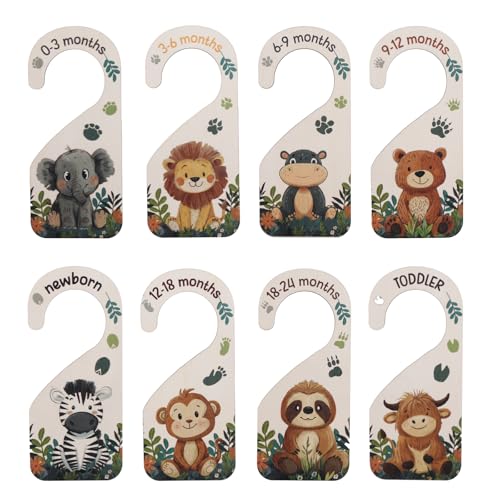 BOXOB 8uds Divisores de Armario para Bebé, Organizador Armario Madera Bebés Recién Nacidos a 24 Meses Decoración Bosque Habitación Infantil Colgadores de Doble Cara para el Hogar (Animales) BOXOB 8uds Divisores de Armario para Bebé, Organizador Armario Madera Bebés Recién Nacidos a 24 Meses Decoración Bosque Habitación Infantil Colgadores de Doble Cara para el Hogar (Animales)