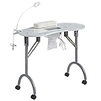 Vista 8 de Mesa de Escritorio para Uñas Portátil Mesa de Manicura, Mesa Profesional para Uñas con Lámpara de Mesa LED con Enchufe USB, Almohada de Esponja