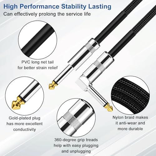 image for Aqdocvf Guitar Cable, Guitar Cord 10ft, AMP Cord for Bass & Electric G