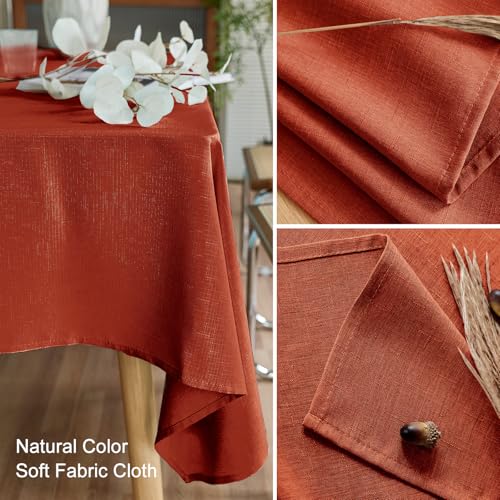 Image of AUSSPVOCT Textured Table Cloth Rectangle 60x104 Inch for Home Kitchen Decor | Terracotta Waterproof Spill-Proof Wipeable Fall Tablecloths Wrinkle Free Rectangular Dining Tables Cover
