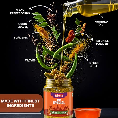 Image of Nilon's MP Special Green Chilli Pickle (475g) Homemade Hari Mirch Ka Aachar | Spicy Pickle in Authentic MP Style with Green Chilli, Mustard Oil & Spices with No Added Artificial Colour