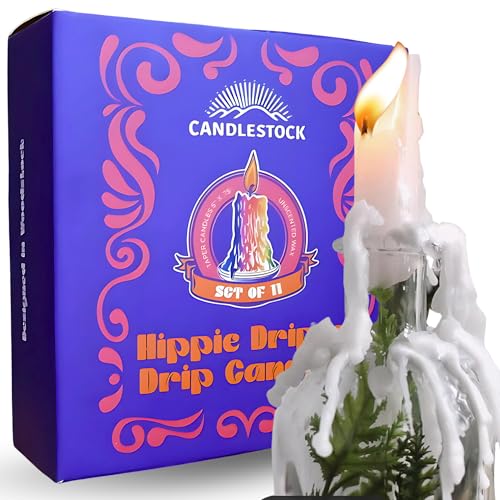 Candlestock Hippie Drippy Drip Candles - Pack of 11 Dripping Taper Candles - Wine Bottle Melting Candles (White)