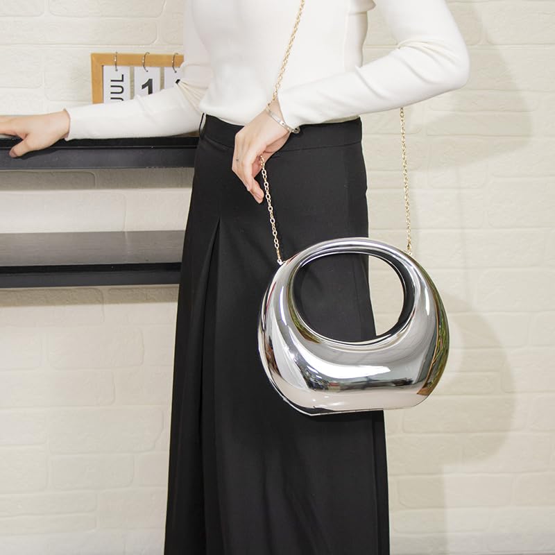 Image of Acrylic Clutch Purse for Women Y2k Top-handle Moon Hobo Bag with Detachable Chain Strap for Wedding Party Cocktail