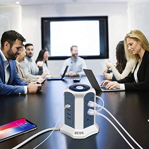 Surge Protector Power Strip Tower - BEVA Desktop Power Strip Tower with 4 USB Ports 9 Outlets,Switch Control Power Outlet Strips Charging Station 6 ft Extension Cable for Office and Home