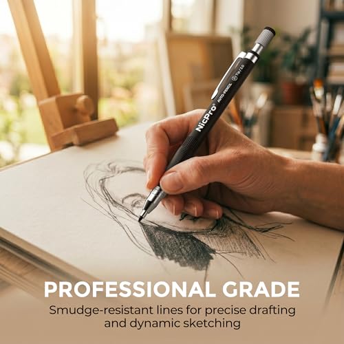 Nicpro 29 Pieces 2mm Mechanical Pencil Set, 9 PCS Drafting Carpenter Pencils 2.0 mm for Art Drawing Sketching construction with 192 Lead Refills Pre-Sharpen HB & 2B & Colors, 2 Erasers, 2 Sharpener by Nicpro - Image 5