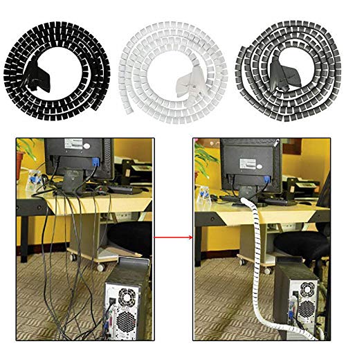 Avvolgicavo a spirale tagliabile, organizer per cavi per TV/PC/computer/casa (5 m, nero