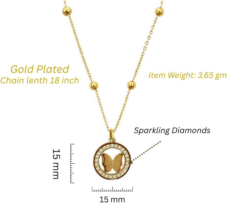 Gold Plated Stainless Steel Butterfly Pendant Necklace for Women – Anti-Tarnish Beaded Chain Fashion Jewelry Gift - Image 2