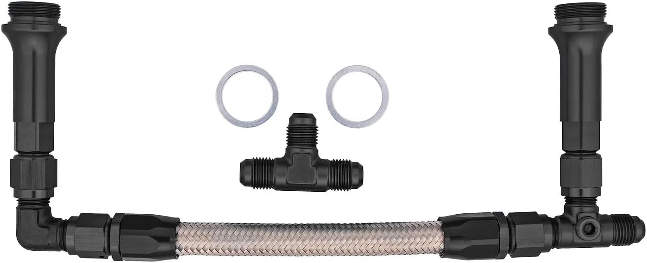 JEGS Dual Feed Fuel Line (Fuel Log) Kit for Holley 4150 Carburetors -6 AN [Braided Stainless Steel, Black Fittings]