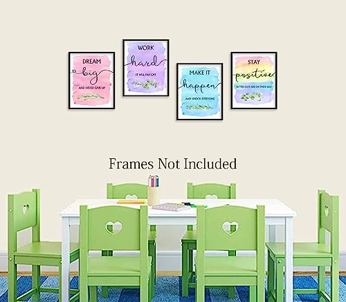 Watercolor Inspirational Wall Art Office Decor,Dream Big And Never Give Up- Inspirational Wall Art Print Botanical Leaves Wall Decor For Living Room Bedroom Office Set Of 4 (8X10 Inches, Unframed) #TOP3