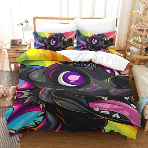 Housse de couette dragon 3D en microfibre 140x200 cm avec taies - 2
