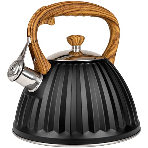 KARL HAUSMANN Bouilloire Inox Noir - 3L - Bouilloire Sifflante - Bouilloir Induction, Gaz - Poignée Résistante à la Chaleur - Bouilloir Traditionnelle Tous...