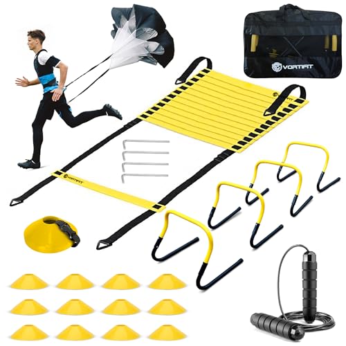 VORTIFIT Agility Training Equipment Set - Soccer Football Basketball Training Equipment, Agility Hurdles and Ladder Speed Training Kit, Kids Workout Equipment Set.