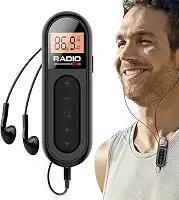 Mini rádio FM portátil com display LCD, clipe traseiro recarregáveis para esportes, corrida, caminhadas