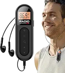 Mini rádio FM portátil com display LCD, clipe traseiro recarregáveis para esportes, corrida, caminhadas
