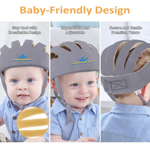 IULONEE Baby Head Protector Baby Protection Helmets Infant Walking Protective Cap Adjustable Baby Crawling Helmet Baby Safety Helmet Protective Baby Helmet for Kid Learning to Walk (Grey) - Thumbnail 3