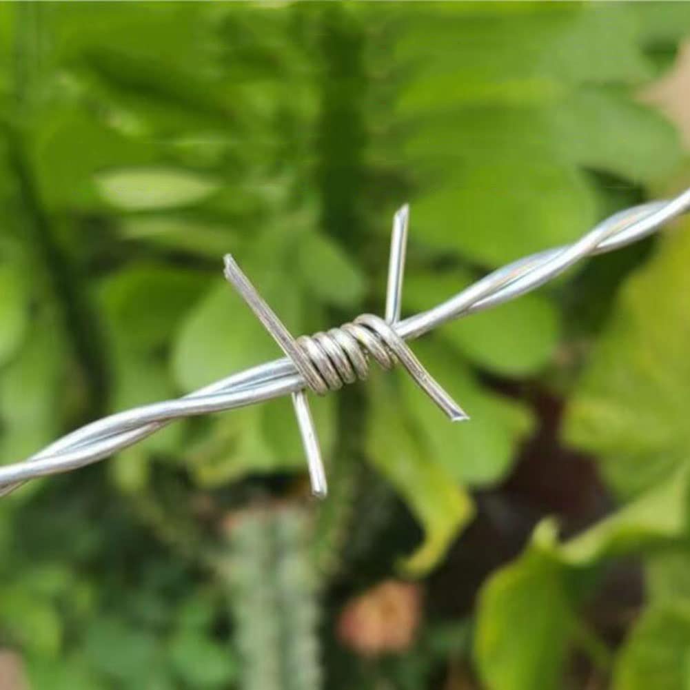Rollo de Alambre de púas de 4 Puntas, galvanizado en Caliente, Calibre 23, Resistente y Flexible para cercas, Manualidades y como Elemento disuasorio para Animales. Incluye Guantes (Plateado