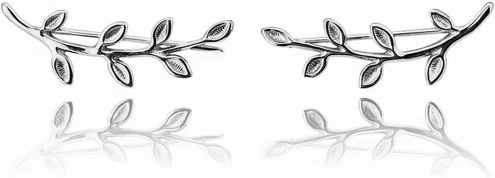 Sovats 925 Sterling Silver Leaf Ear Climber Earrings for Women, Dainty Branch Ear Crawlers Minimalist Nature Jewelry Gift