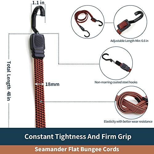 Seamander Adjustable 48 Inch Flat Bungee Cords With Hooks 4-Pack With 6 Inch Ball Bungee 4-Pack (6In Ball & 48In Flat Bungee) #TOP1