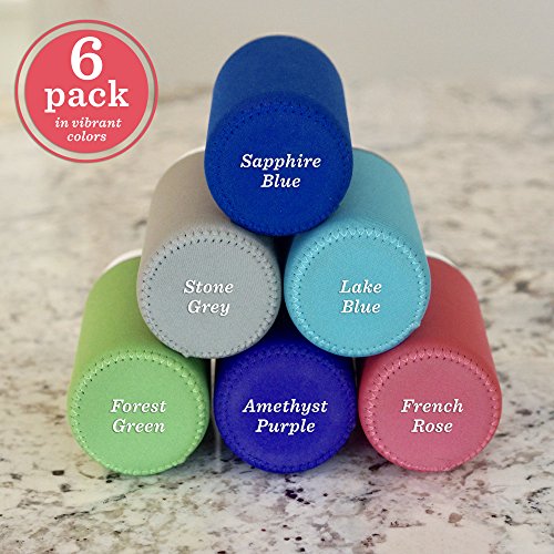 Neoprene Glass Water Bottle Sleeves - Vibrant Color 6-Pack of Protective Holders 16-18 oz Capacity - Insulating Carriers Keep Your Drink Cool or Hot Longer - For Smoothies and Juices on the Go - Thumbnail 4