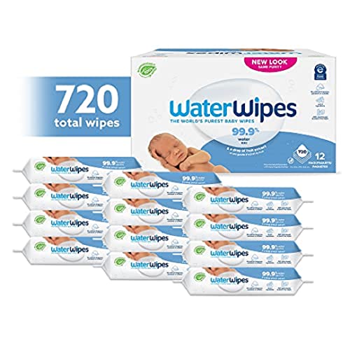Waterwipes Plastic-Free Original Baby Wipes, 99.9% Water Based Wipes, Unscented & Hypoallergenic For Sensitive Skin, 720 Count (Pack Of 12), Packaging May Vary #TOP2