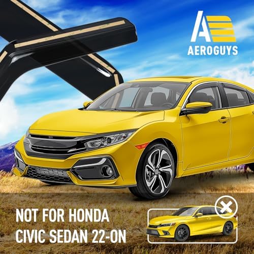 Extra Durable Window Deflectors in-Channel Window Visors Rain Guards Fit for Honda Civic 2016-2021 Sedan, Sun Visors, Wind Vent for Shades, Exterior Car Accessories - 4 pcs. AG0351 - 2