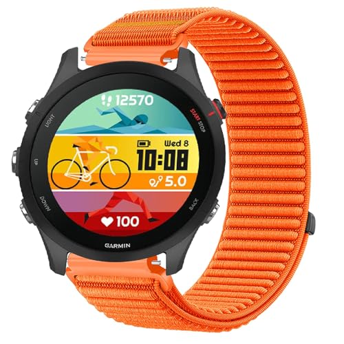 GIOPUEY Correas Compatible con Garmin Forerunner 255, Nylon Transpirable Sport Correa Loop Deportiva de Nylon Trenzado Strap Band - Orange