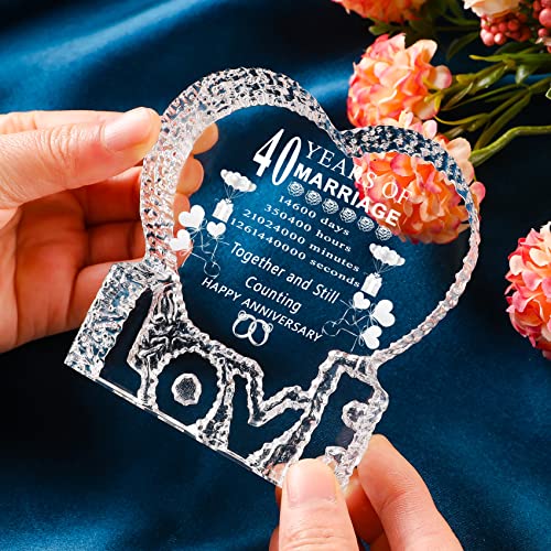 40 Year 40Th Wedding Anniversary Gift Laser Crystal Heart Marriage Keepsake Decoration For Couple Friends Women Man Mom Dad Parents Him Her Husband Wife #TOP2