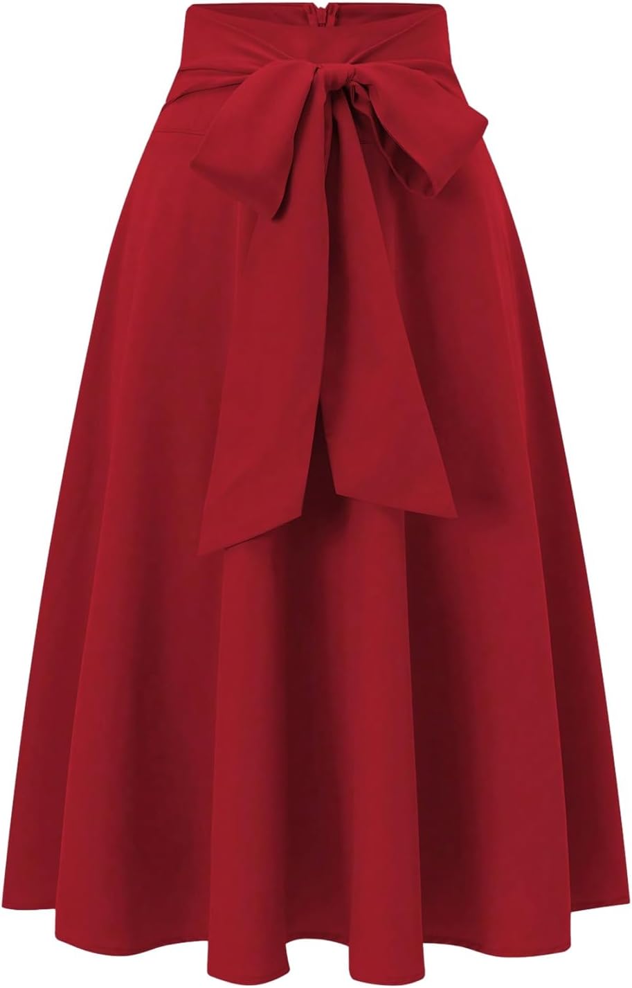 GORGLITTER Women's Pleated Midi Skirts Bow Fall Casual High Waisted Faldas Belted A Line Work Flowy Skirts Office 2025