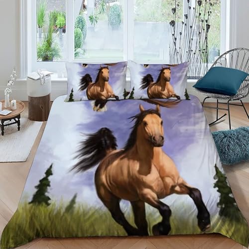 Housse de couette microfibre poney 3D hypoallergénique et douce - 3