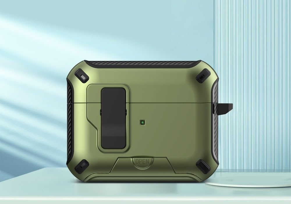Coque AirPods Pro 1 vert en silicone rigide antichoc avec support - 7