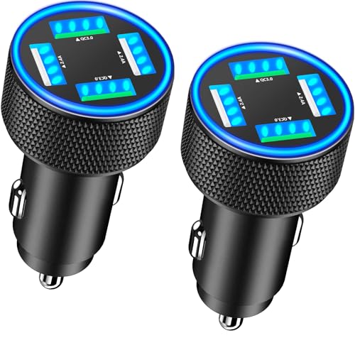 USB Fast Car Charger, Kindtoy 2Pack 60W Dual USB-A + QC3.0 Car Power Cigarette Lighter 4-Port USB Car Charging Adapter Car Carplay Charger for iPhone 16 15 14 13 Pro Max/Galaxy S24/S23/Pixel/iPad Pro