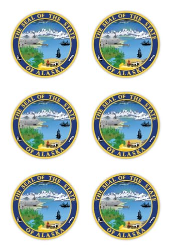 Adesivi: 50 mm, 6 pezzi - Stemma - Stati Uniti - Alaska - Stati Uniti - AK - per auto, laptop e altro ancora