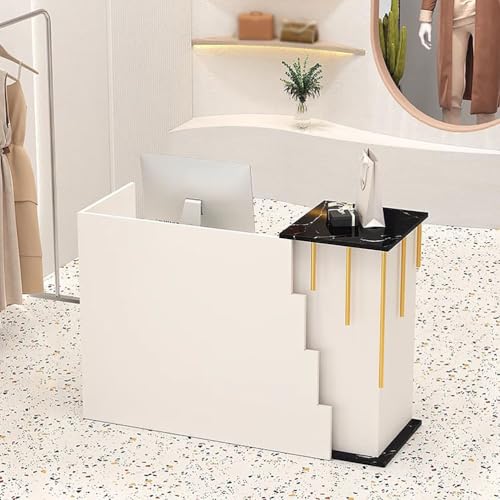 BK&MF 受付カウンター 引き出し付き,カウンターテーブルおしゃれ スリム 大容量収納 幅80-140cm 多機能 大空間 きカウンターテーブル 企業フロントデスク,B,80x45x90cm(31x18x35inch)