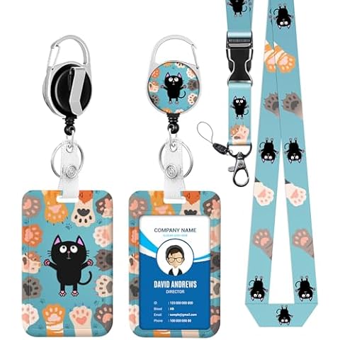 Cute cat Lanyards for ID Badges, Paws Badge Reel Retractable Badge HolderPaws Badge Reel Retractable Badge Holder with Lanyard for Teacher, Women, Kids Cover