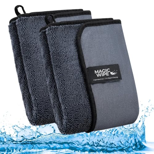 MAGIC WIPE® Bathroom Drying Cloth XXL - 2 Pack 40 x 60 cm Original All Purpose Microfibre Cleaning Cloth - Streak & Lint Free Cloth, Premium Quality Drying Towel for Bathrooms, Kitchen, Mirrors, Car