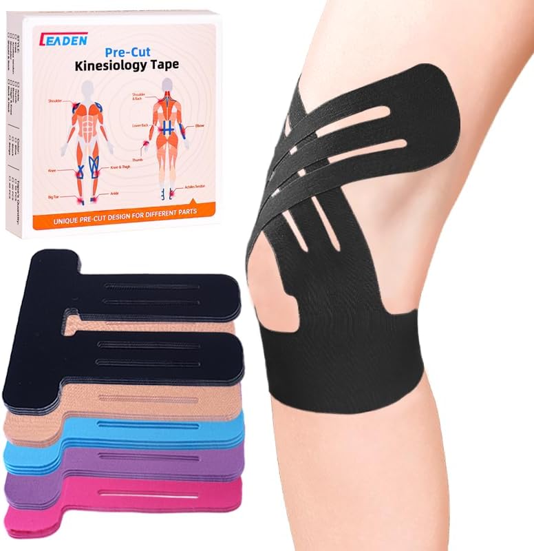 IEADEN Cinta de kinesiología precortada para rodillas, 10 unidades, mejorada 2025, soporte y estabilidad de rodilla, cinta atlética para aliviar el