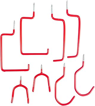 Helios 8 Pc Storage Hook Set | Versatile & Safe Storage Solution | Long Peg, Rubber-Tipped Hooks | Ideal for Workshop and Garage