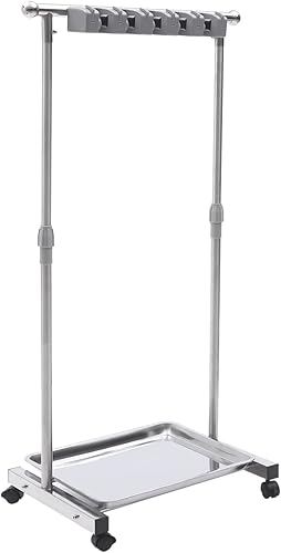 Soporte para escoba móvil, armario de almacenamiento de armario con 5 ranuras y 6 ganchos, estante de herramientas de limpieza de pie para jardín,