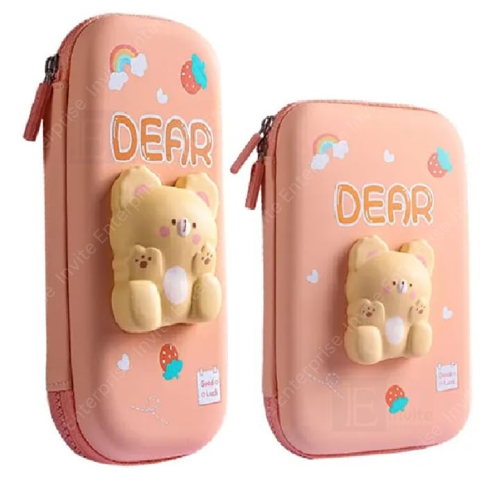 Image of Invite Enterprise Cartoon Theme 3D EVA Pencil Case - Multipurpose Zipper Pouch for Kids, Girls - Pen and Pencil Bag for School, Stationery Storage Box (Dear Pack of 2)