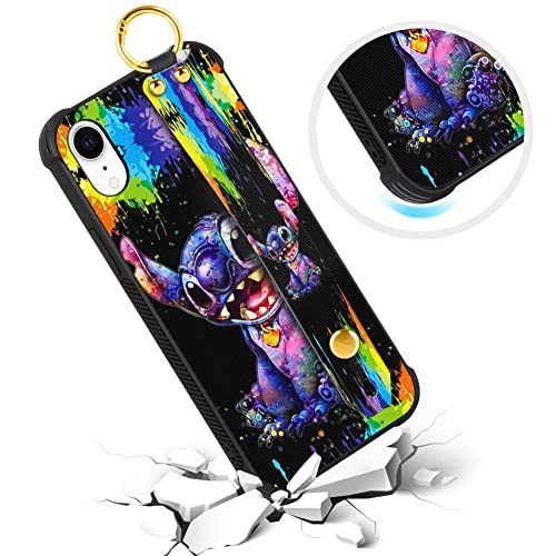 Cuwana Cartoon Case For Iphone Xr Case 6.1 Inch Cute Colorful Stitch Cartoon Character Design With Lanyard Wrist Strap Band Holder Shockproof Protection Bumper Kickstand Cover #TOP1
